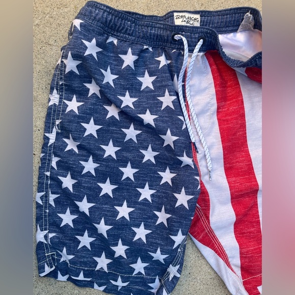 Men's Billabong Shorts Multicolor USA Flag 32 Board Layback Pocket Surf Beach 1A - Picture 8 of 14